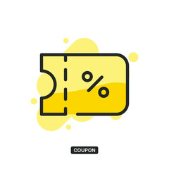 Icon of discount ticket with percent sign which symbolizes coupon for money-saving shopping concept. Flat filled outline style. Editable stroke. Vector illustration. EPS 10.