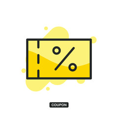 Icon of discount ticket with percent sign which symbolizes coupon for money-saving shopping concept. Flat filled outline style. Editable stroke. Vector illustration. EPS 10.