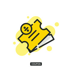 Icon of discount ticket with percent sign which symbolizes coupon for money-saving shopping concept. Flat filled outline style. Editable stroke. Vector illustration. EPS 10.