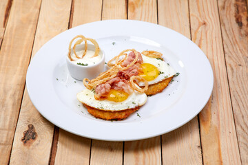 tasty breakfast on the wooden background