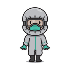 Illustration of Cute Doctor Protective Suit Vector The Concept of Isolated Technology. Flat Cartoon Style Suitable for Landing Web Pages, Banners, Flyers, Stickers, Cards