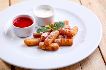 tasty breakfast on the wooden background