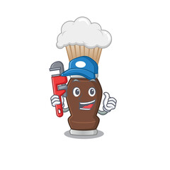 cartoon mascot design of shaving brush as a Plumber with tool