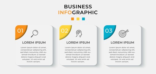 Fototapeta premium Business Infographic design template Vector with icons and 3 three options or steps. Can be used for process diagram, presentations, workflow layout, banner, flow chart, info graph
