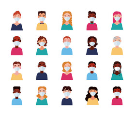 dirvesity people wearing medical mask flat style