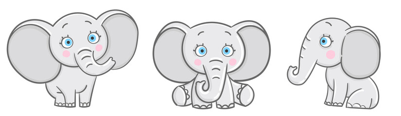 Cute Elephant. Animal wildlife cartoon character vector illustration. Hand drawn Sketch for t-shirt design, fashion print, graphic Greeting cards, posters, prints.
