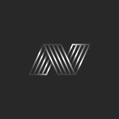 3d logo N letter creative monogram, creative typography design element, business card emblem, metallic gradient thin lines