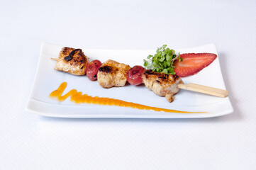 A plate of meat on a white background