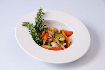 A plate of salad on white a background