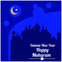 Islamic new year Happy Muharram illustration background. Muslim community festival, poster, banner.