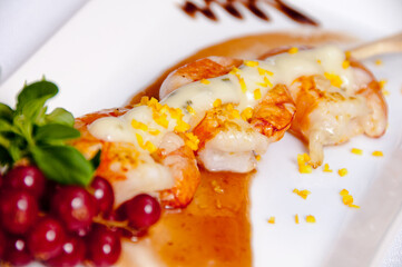 Prawn dish on a white background