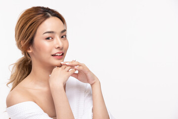Naklejka premium Beauty asian women portrait face with skin care healthy and skin.