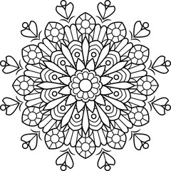 Mandala round floral ornament pattern. Anti-stress coloring page for kids and adults. Yoga, tatoo, mehndi, lace design. Vector illustration.