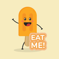 Cute Flat Cartoon Ice Cream Illustration. Vector illustration of cute ice cream with a smiling expression. Cute ice cream mascot design