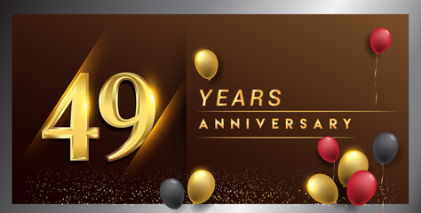 49th years anniversary celebration logotype. anniversary logo with golden color, balloon and confetti isolated on elegant background, vector design for celebration, invitation card, and greeting card