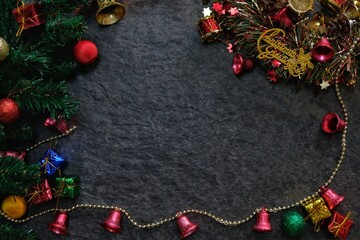 Fototapeta na wymiar christmas wreath on a gray granite background
