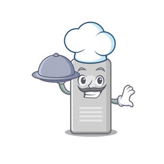 mascot character style of shaving foam chef serving dinner on tray