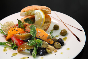 Salad with tomatoes, basil and mozzarella.
