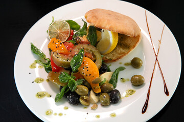 Salad with tomatoes, basil and mozzarella. Salad with tomatoes and mozzarella.