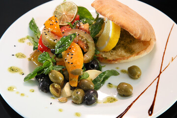 Salad with tomatoes, basil and mozzarella. Salad with tomatoes and mozzarella.