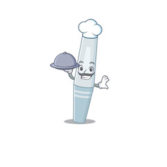mascot character style of mascara chef serving dinner on tray