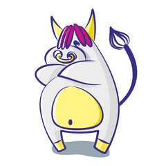 Cartoon bull offended and crossed his arms on a white background. Isolated object. Vector illustration