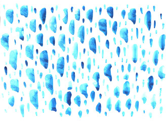blue drops strokes of paint in watercolor, pattern, abstract background texture handwritten with living materials
