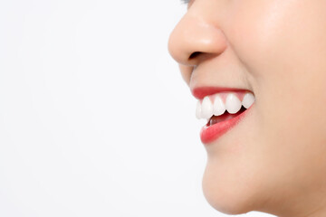 Naklejka premium Women smile and have healthy teeth.
