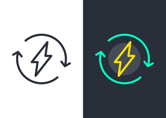 Energy circle vector icon. Bolt flash symbol. Power. Recycle. Voltage. 