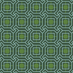 Retro vintage Chinese traditional pattern seamless background green polygon square geometry spiral cross frame line