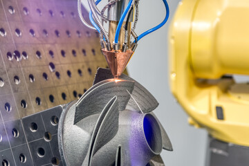 3D metal printer produces a steel part.