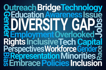 Diversity Gap Word Cloud on Blue Background
