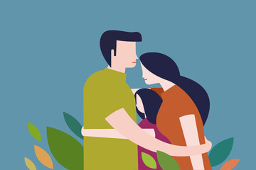 Loving parents hugging their daughter