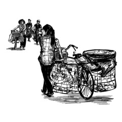 Drawing of the bicycle in Vietnam show isolate 