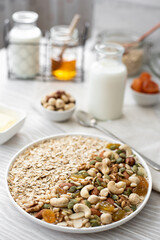 breakfast with oatmeal, nuts and seeds