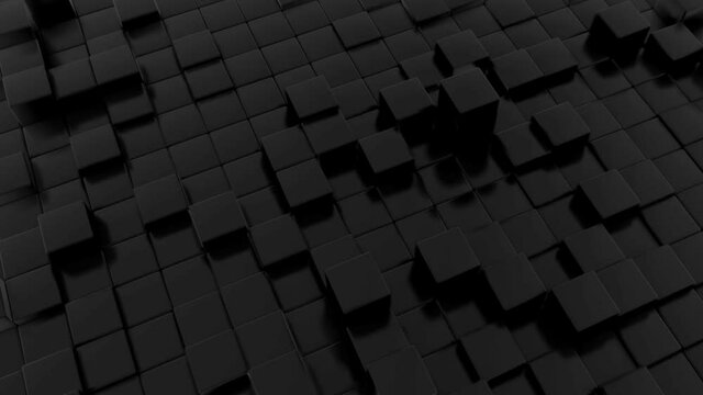 Minimalistic waves pattern made of cubes. Abstract Black Cubic Waving Surface Futuristic Background. 3d animation.