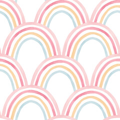 Beautiful vector seamless pattern with watercolor colorful rainbows. Stock illustration.