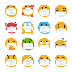 group of emojis wearing medical maskds characters