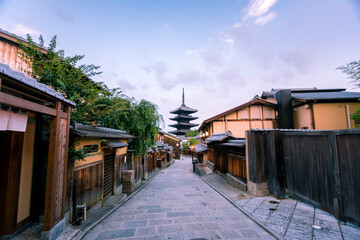 Fototapeta na wymiar Yasaka pagoda in Higashiyama Ward, Kyoto City and a traditional cityscape full of Japanese atmosphere.