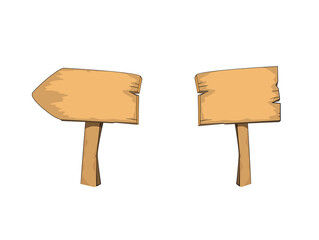 Wooden signpost cartoon style vector direction post. clipart sign board. Graphic simple illustration.
