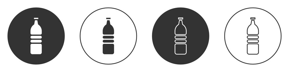 Black Bottle of water icon isolated on white background. Soda aqua drink sign. Circle button. Vector Illustration.