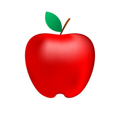 Detailed big shiny red apple. Drawing a red apple on a white background