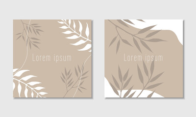 Vector herbal card template. Craft paper imitation, white geometric shapes