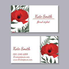 Business card with floral design. Vector template, scalable to standard 3.5x2 inch size.