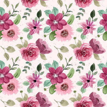 red pink floral watercolor seamless pattern