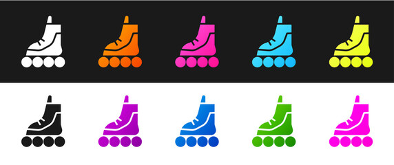 Set Roller skate icon isolated on black and white background. Vector Illustration.