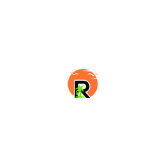 Letter R Logo Icon With Beach and Palm Tree sport, Tour and Travel. Initial R with sea wave and palm tree.
