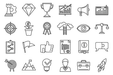 Success mission icons set. Outline set of success mission vector icons for web design isolated on white background