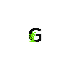 Letter G Logo Icon With Beach and Palm Tree sport, Tour and Travel. Initial G with sea wave and palm tree.
