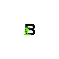 Letter B Logo Icon With Beach and Palm Tree sport, Tour and Travel. Initial B with sea wave and palm tree.
